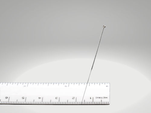 Showing the width of an acupuncture needle